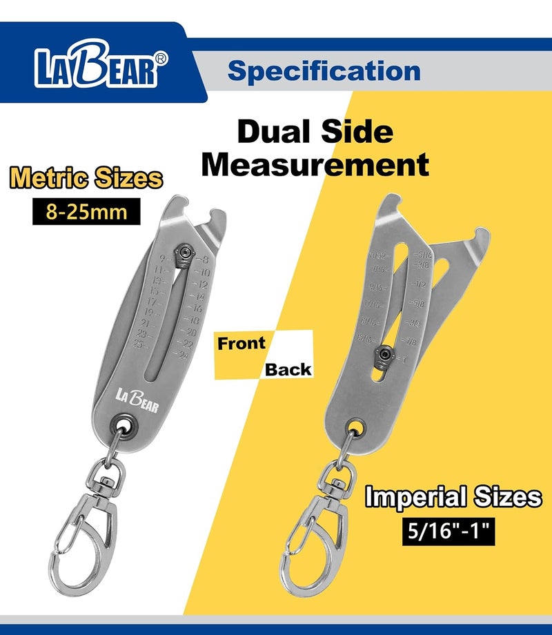 LABEAR Nut and Bolt Size Gauge Keychain, Thread Checker & Identifier, SAE & Metric Fastener Measuring Tool 5/16"-1" / 8–25mm, Pocket Socket & Wrench Size Finder for Automotive, Repair & DIY - Image 3